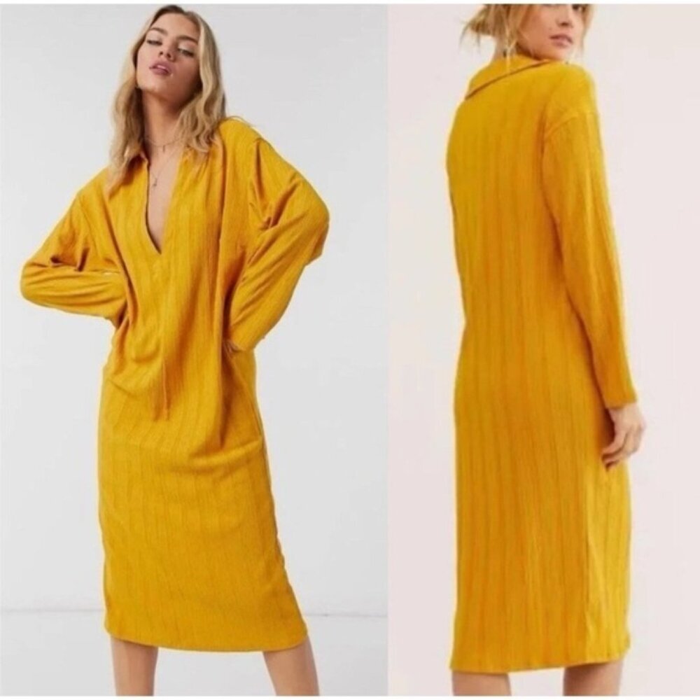 Free People‎ Beach Aster Collar T-Shirt Midi Dress Oversized Golden Yellow S/P